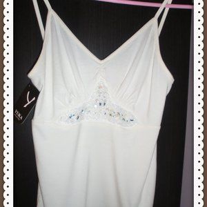 YUKA COLLECTION White Cream  Camisole with Front Beaded Embellishment NEW Size L